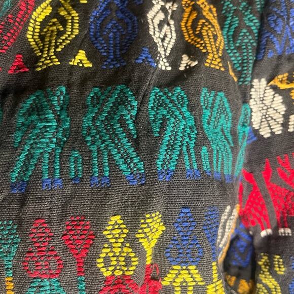 Vtg Hand Woven Huipil Guatmalan Boho Artsy Rainbow Textile Jacket  M Coachella - Picture 3 of 4